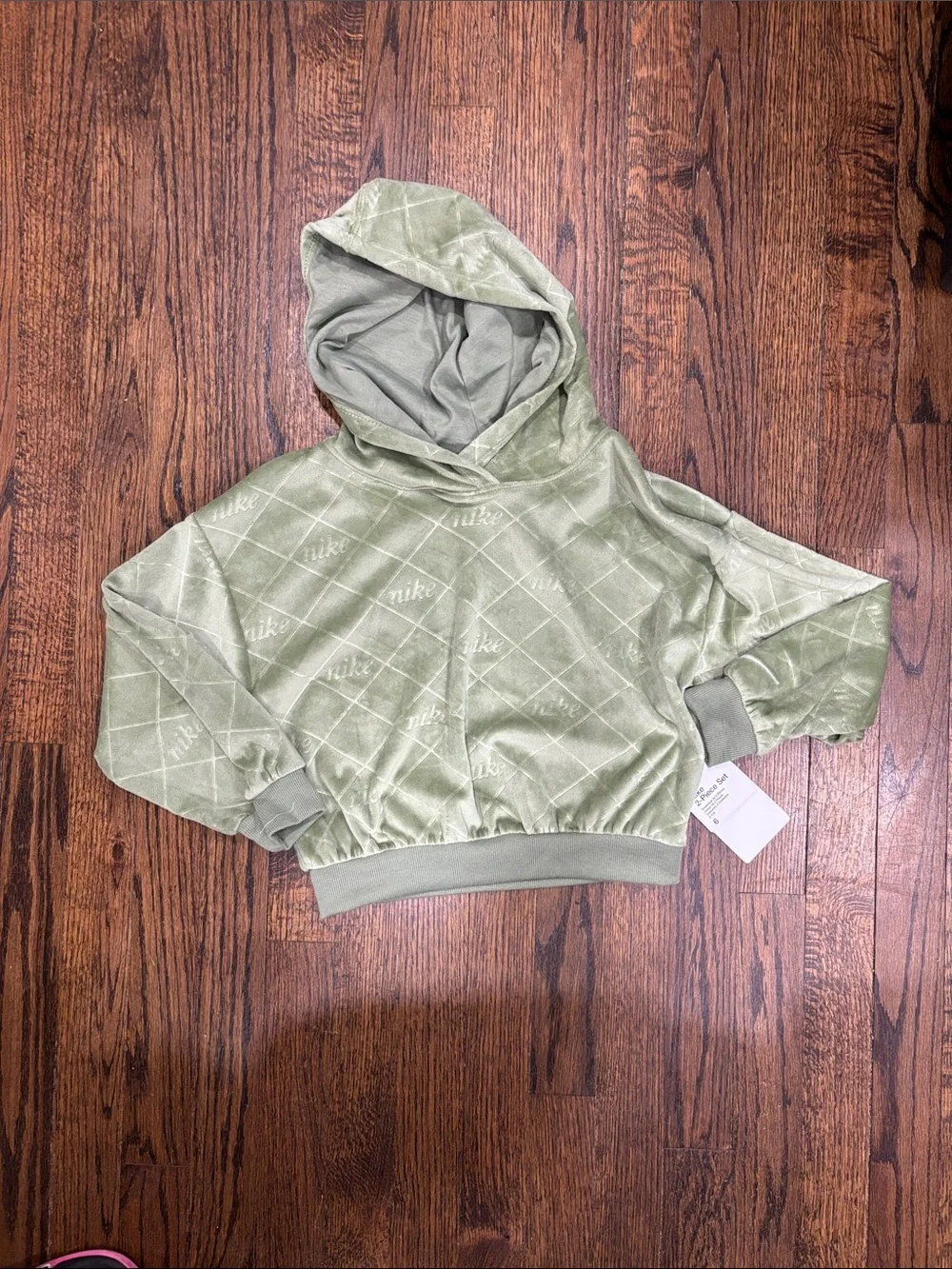 Nike Girls Olive Green Velour Hoodie & Pants Set size